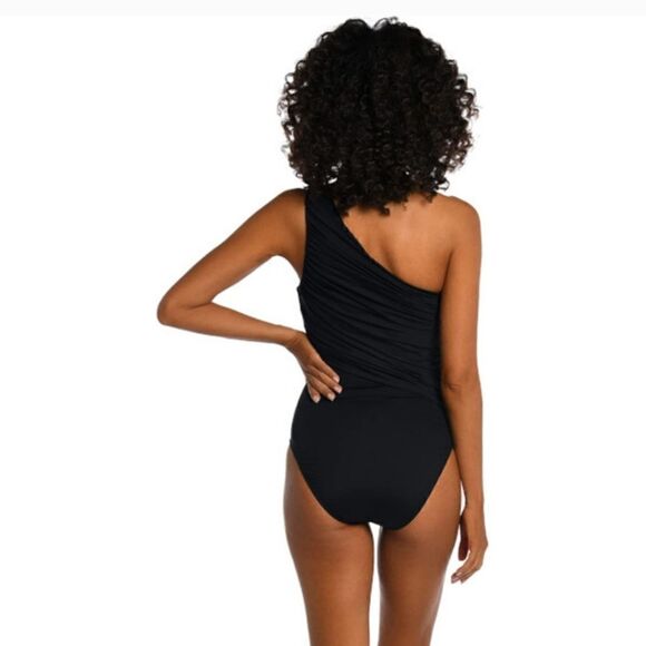 La Blanca Island Goddess Shirred One Shoulder One Piece - Black Size 14 NWT - Picture 4 of 4